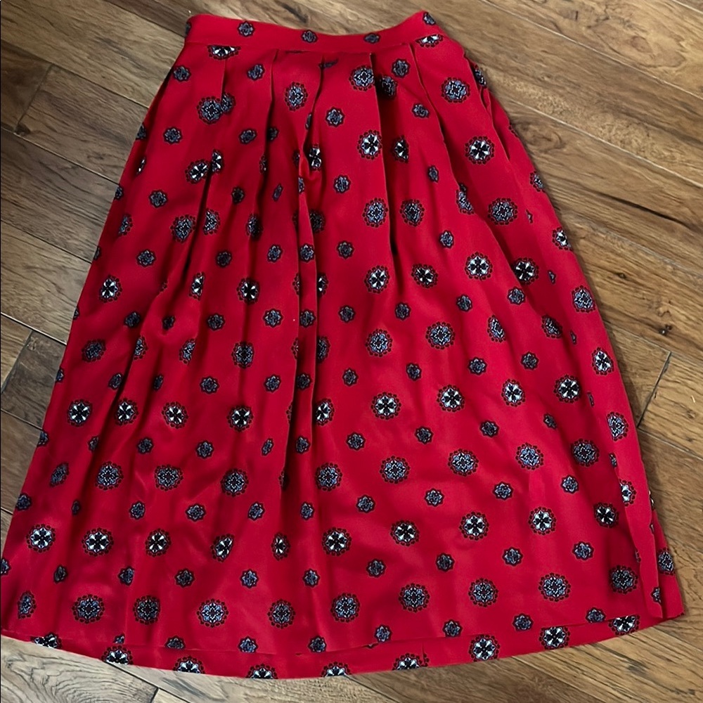 Koret Red A-Line Midi Skirt with Black & White Medallion Print